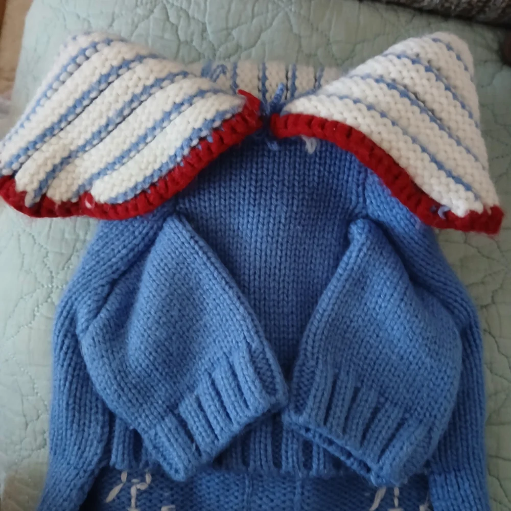 Striped Blue Dog Sweater with Nautical Anchors - Picture 5 of 10